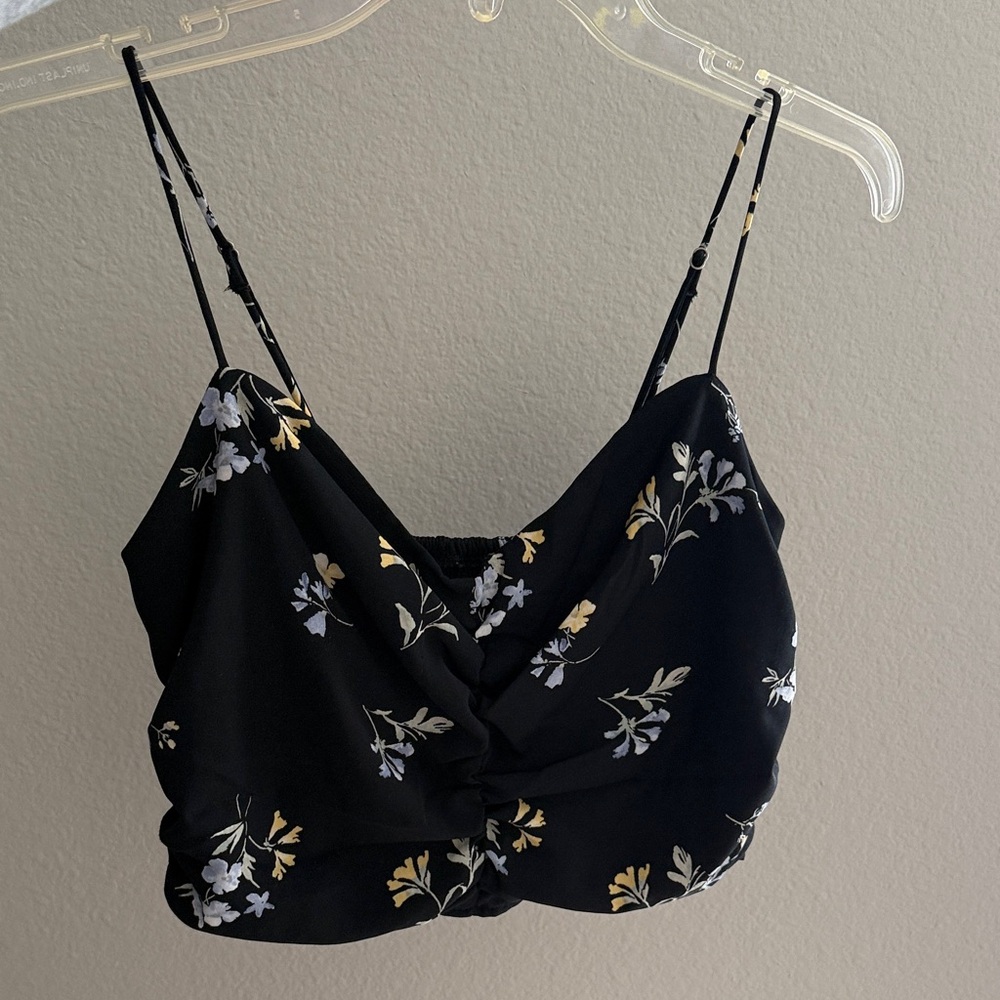 A&F Floral Black Spaghetti Strap Crop Top